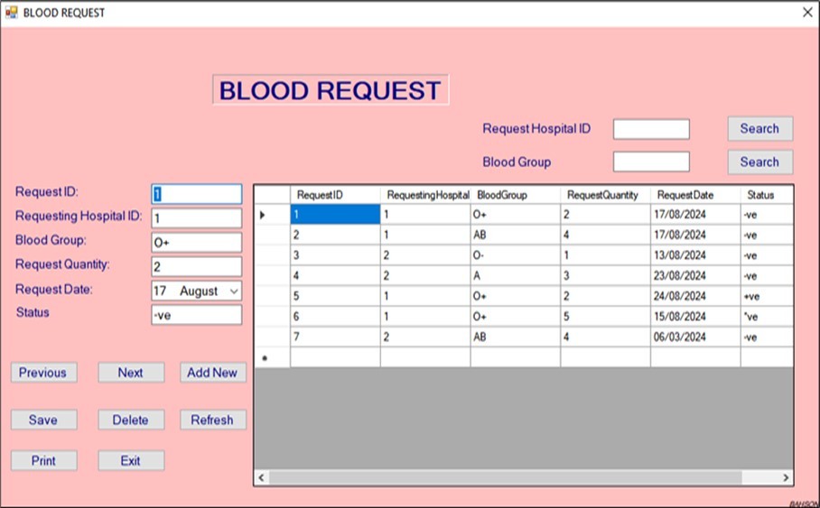 Blood request window