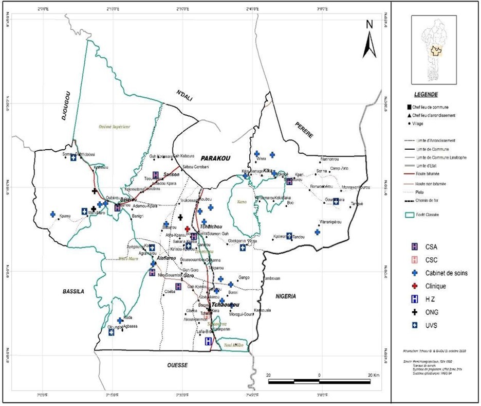 Figure 1. Administrative Map of Saint Martin de Papanè Hospital (Commune of Tchaourou) Source: IGN Topographic Base 1992 & Fieldwork 2020